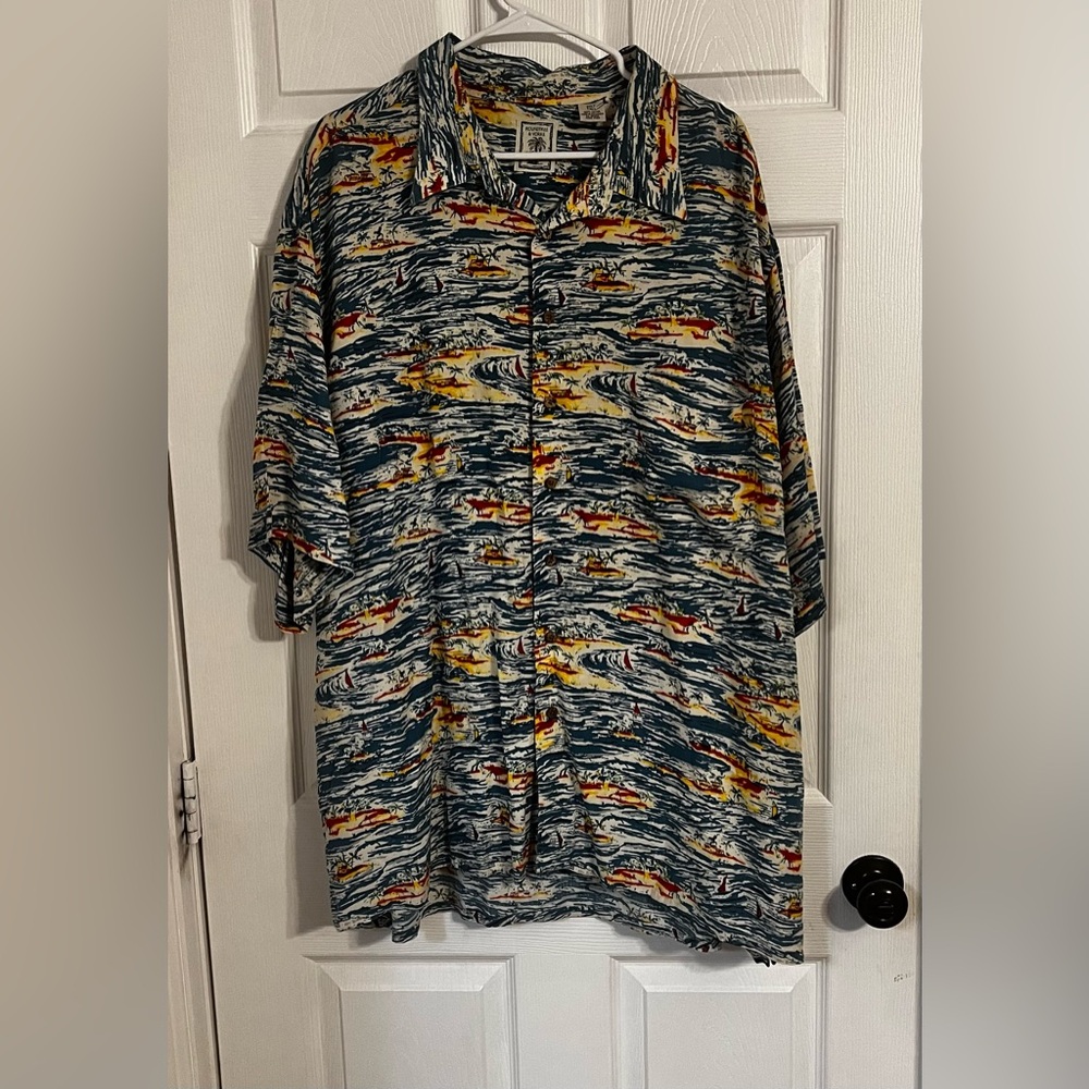 Round tree Yorke men’s 3xl tall short sleeve Hawaiian shirt button down rayon